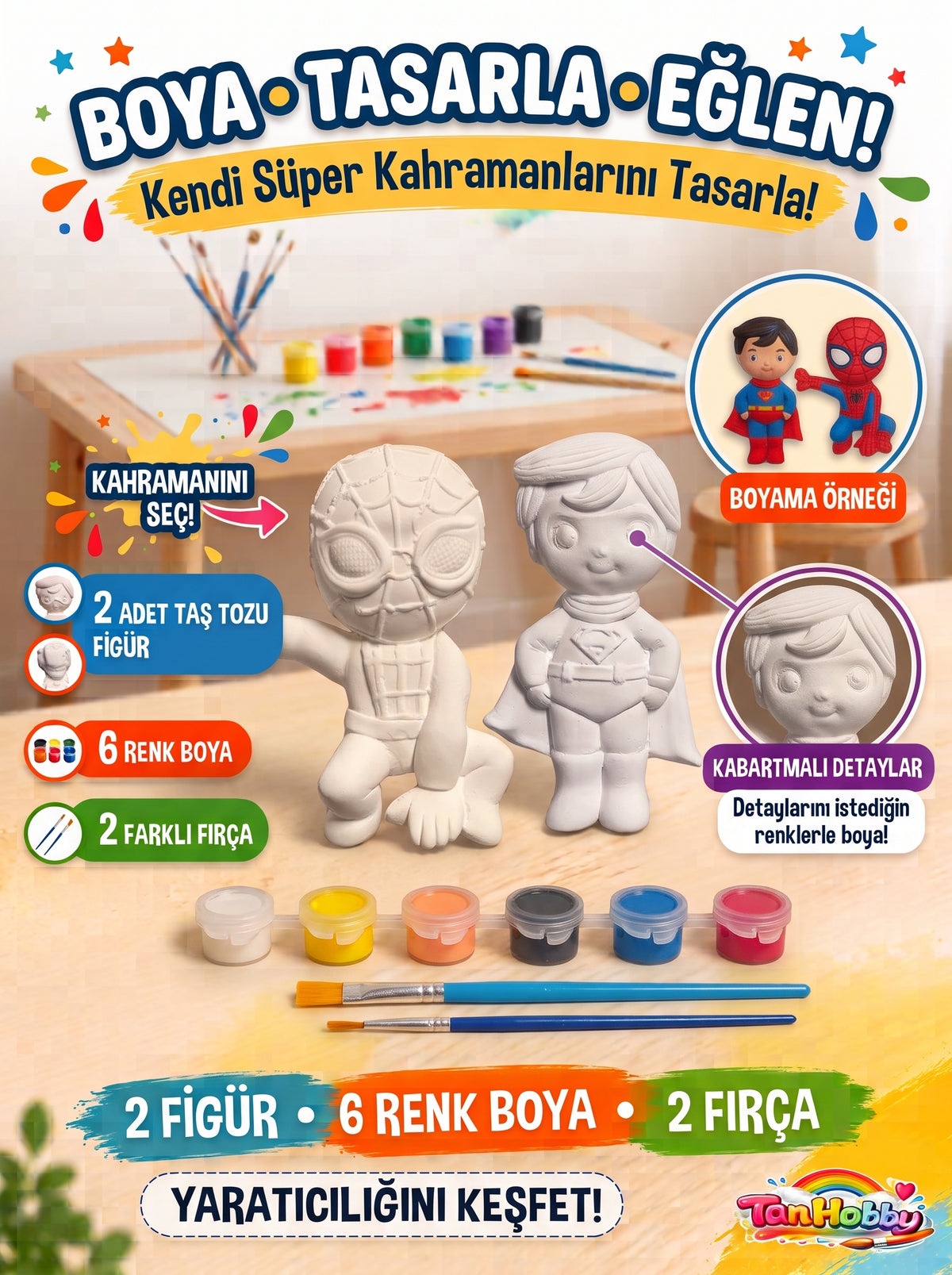 TanHobby 2'li Süper Kahramanlar Taş Tozu Boyama Seti – Kahramanlar Serisi