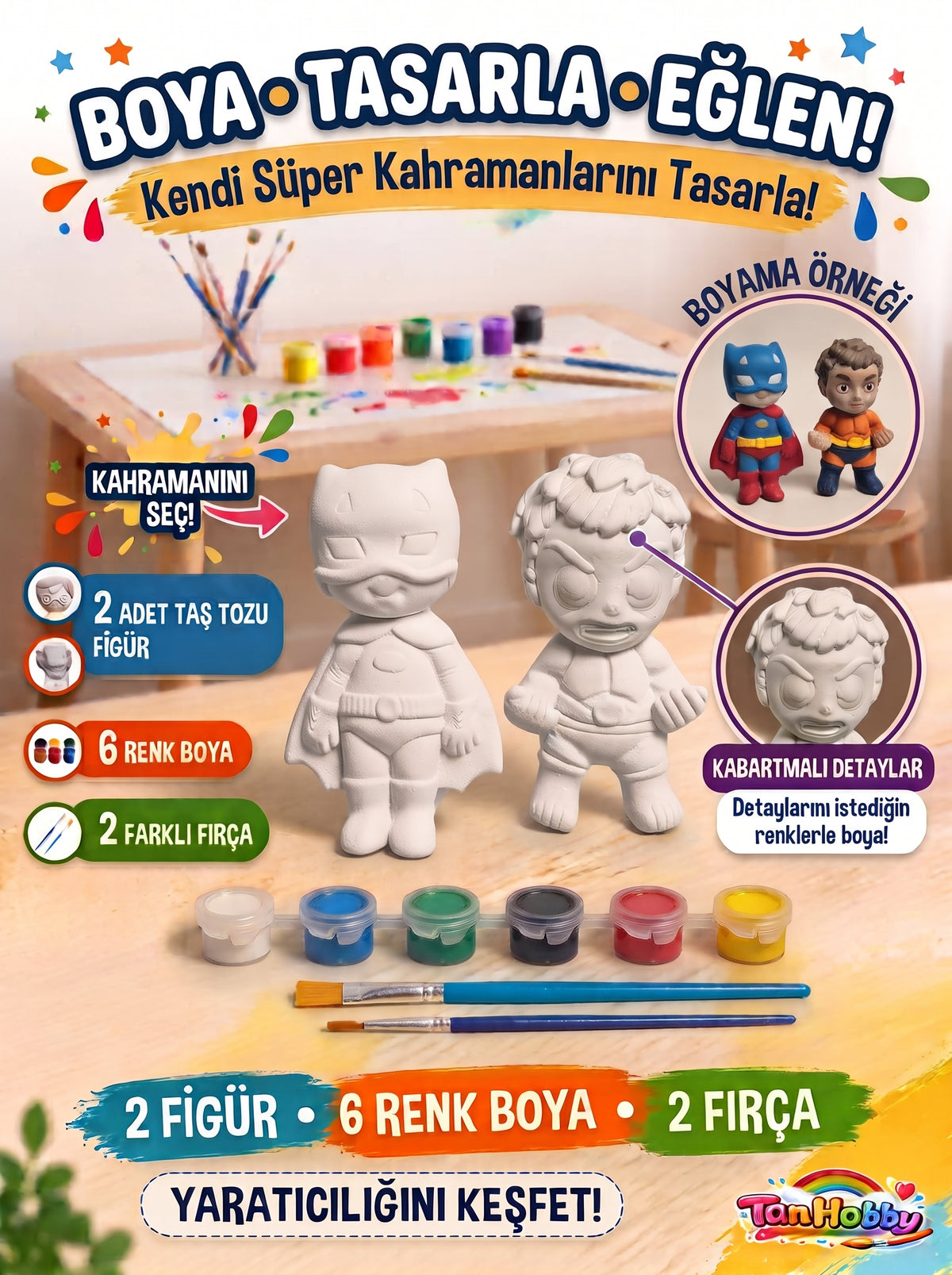 TanHobby 2'li Süper Kahramanlar Taş Tozu Boyama Seti – Güç Serisi