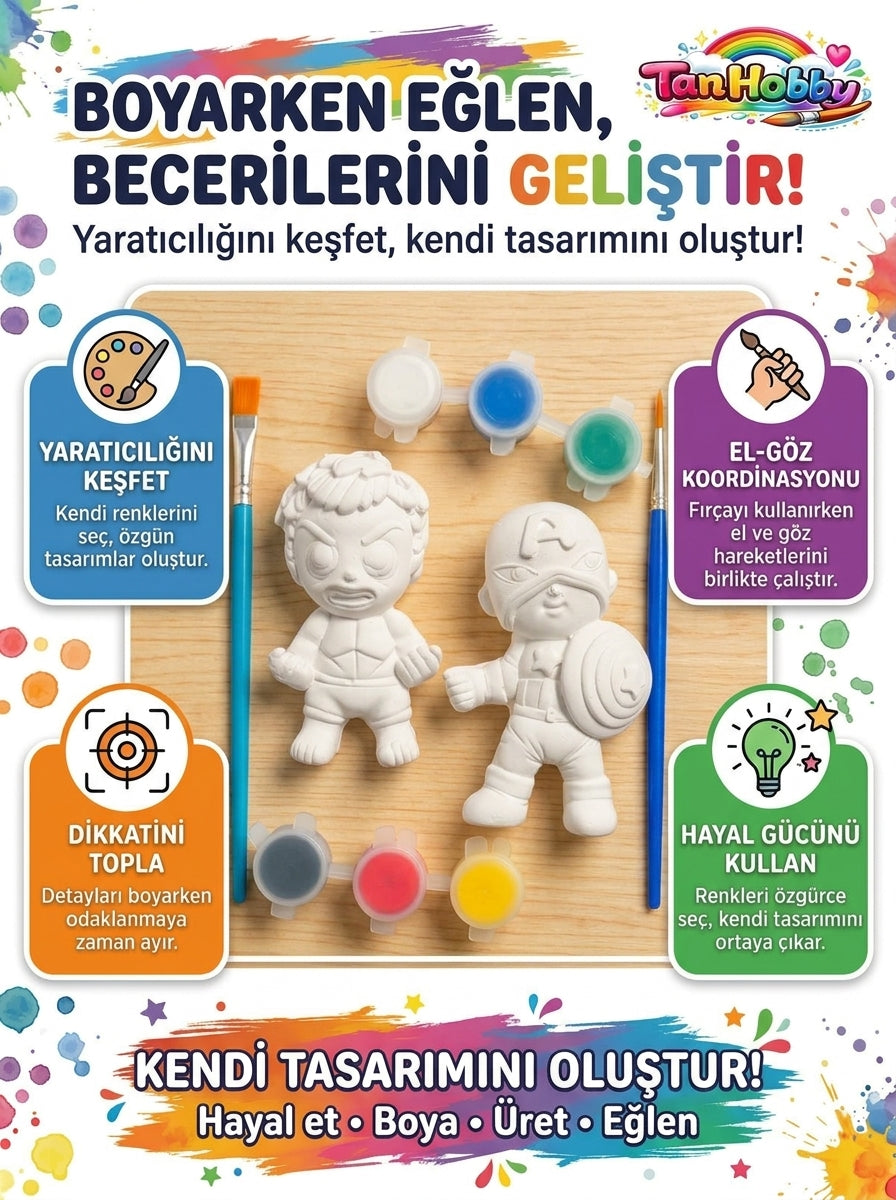 TanHobby 2'li Süper Kahramanlar Taş Tozu Boyama Seti – Süper Güç Serisi