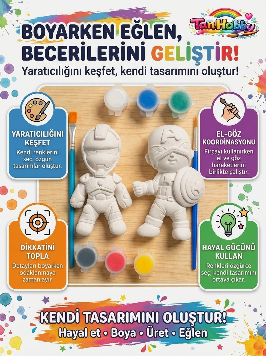 TanHobby 2'li Süper Kahramanlar Taş Tozu Boyama Seti – Cesaret Serisi