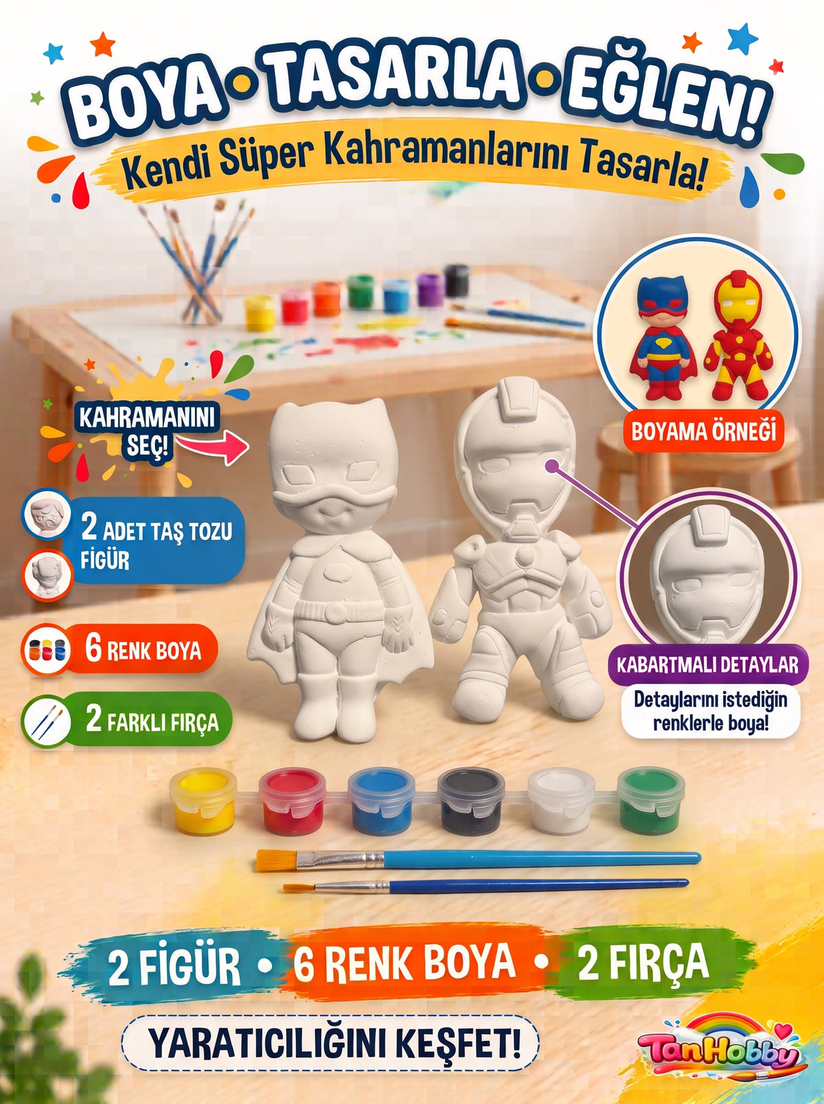 TanHobby 2'li Süper Kahramanlar Taş Tozu Boyama Seti – Macera Serisi