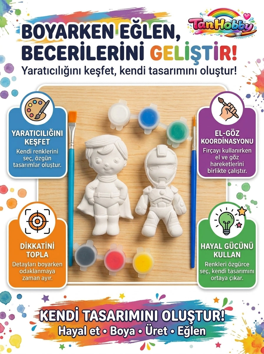 TanHobby 2'li Süper Kahramanlar Taş Tozu Boyama Seti – Efsane Serisi