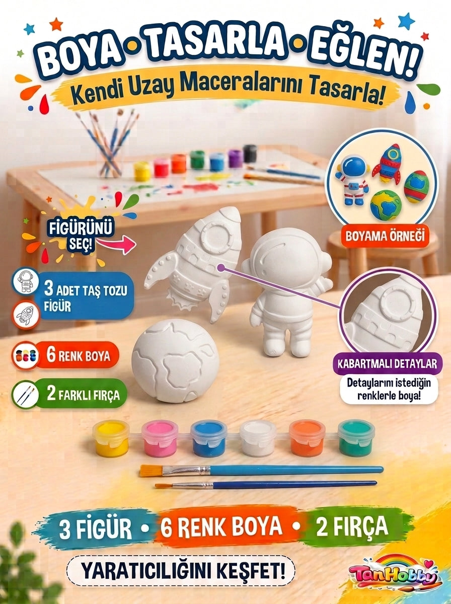 TanHobby 3'lü Uzay & Astronot Taş Tozu Boyama Seti