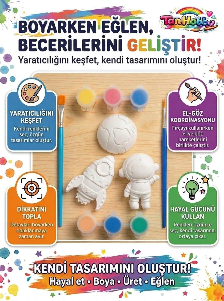 TanHobby 3'lü Uzay & Astronot Taş Tozu Boyama Seti